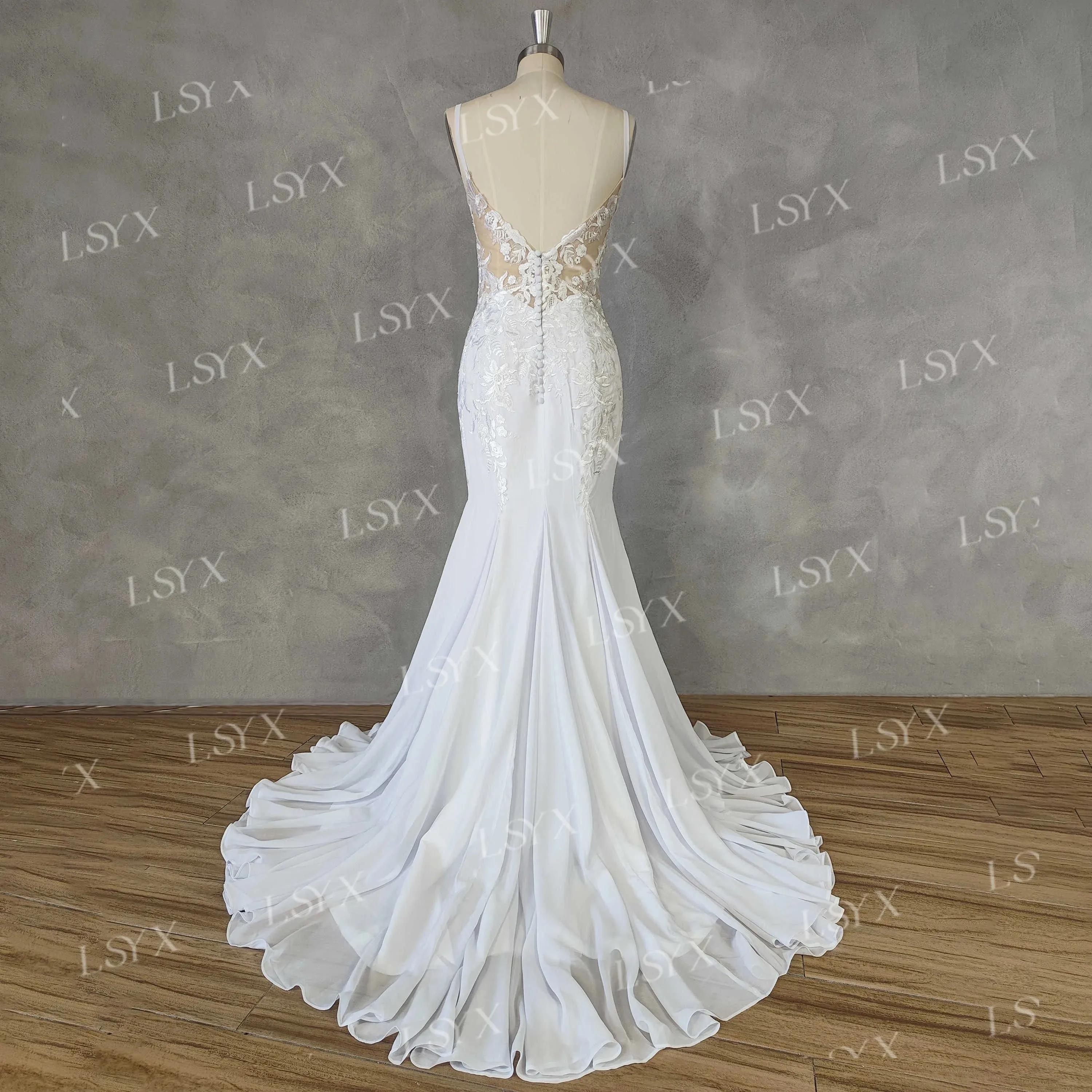 Mermaid Wedding Dress Spaghetti Strap Court Train Cut Out Back