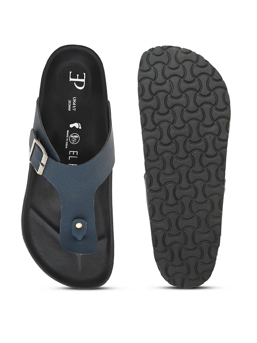 Midnight Black Leather Thong Sandal For Men