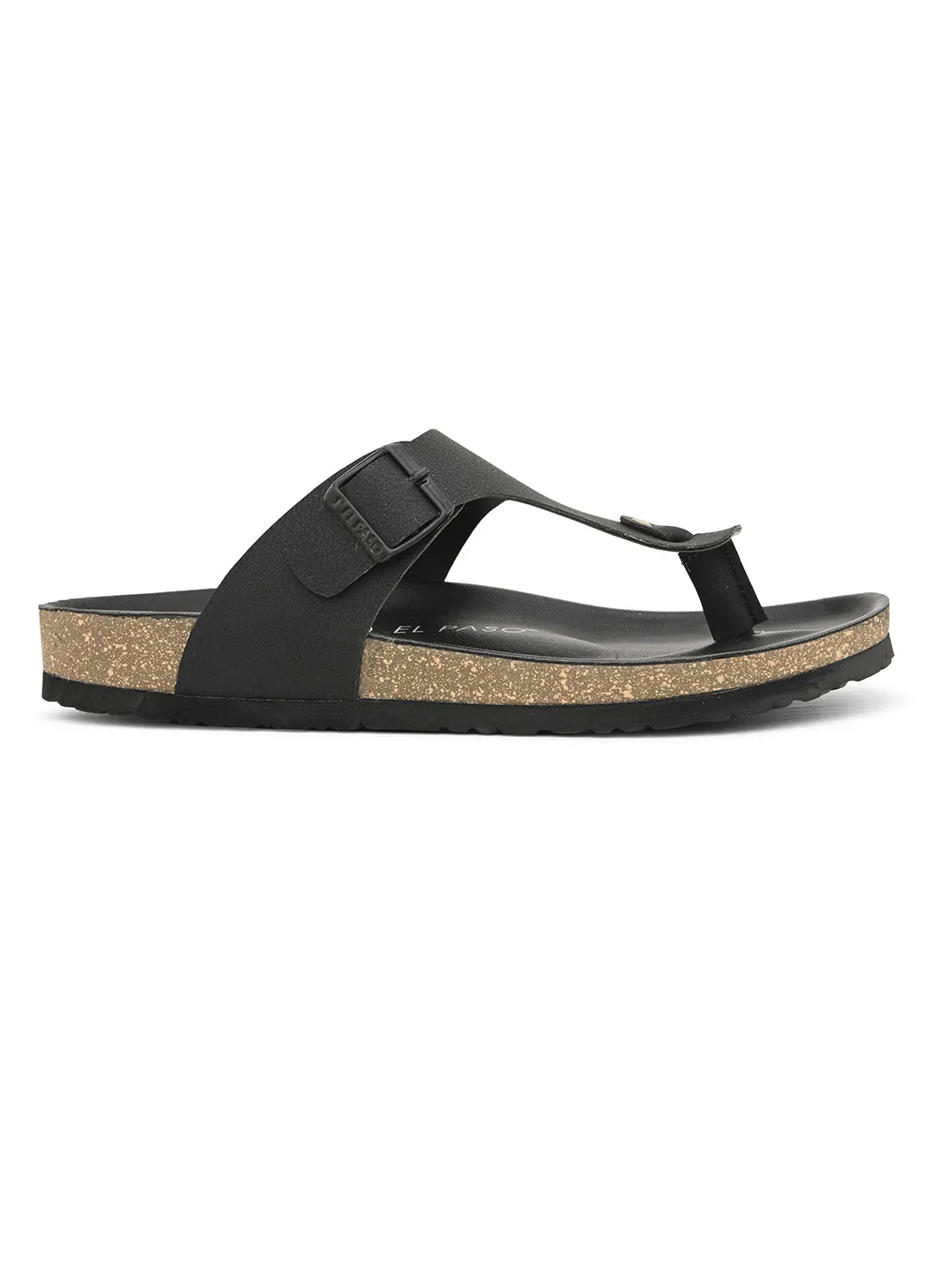 Midnight Black Leather Thong Sandal For Men