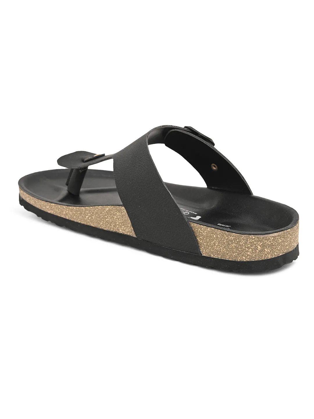 Midnight Black Leather Thong Sandal For Men