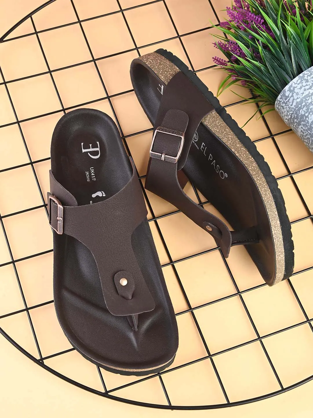 Midnight Black Leather Thong Sandal For Men