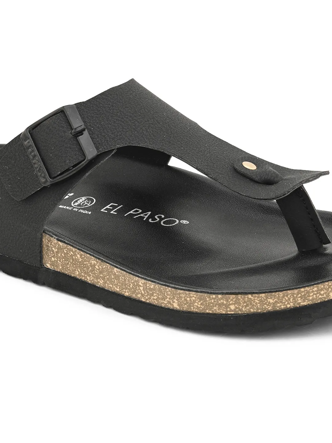 Midnight Black Leather Thong Sandal For Men