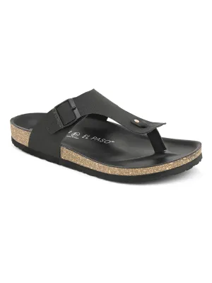 Midnight Black Leather Thong Sandal For Men