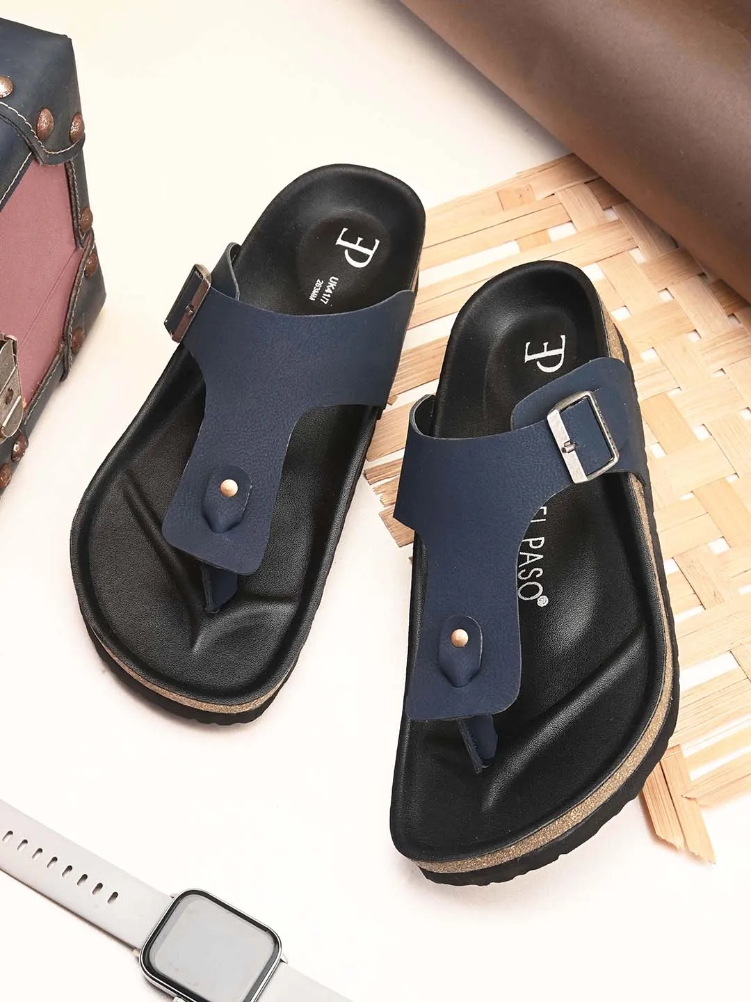 Midnight Black Leather Thong Sandal For Men