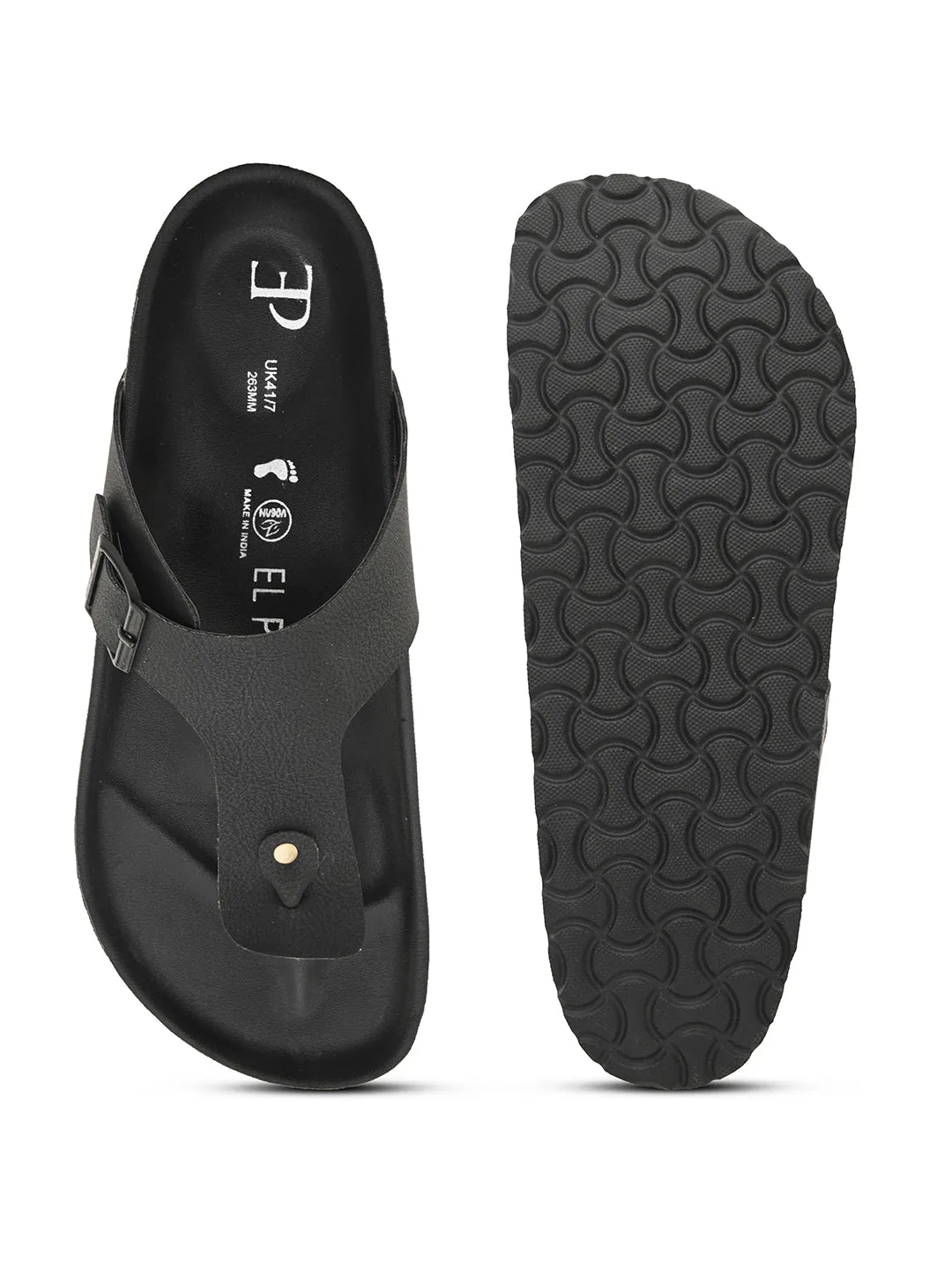 Midnight Black Leather Thong Sandal For Men