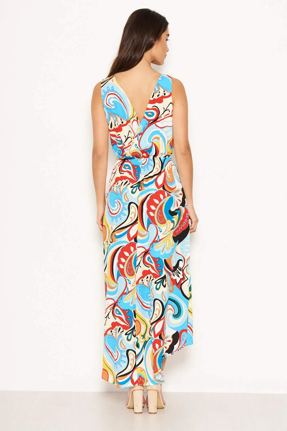 Multi Print Frill Maxi Dress