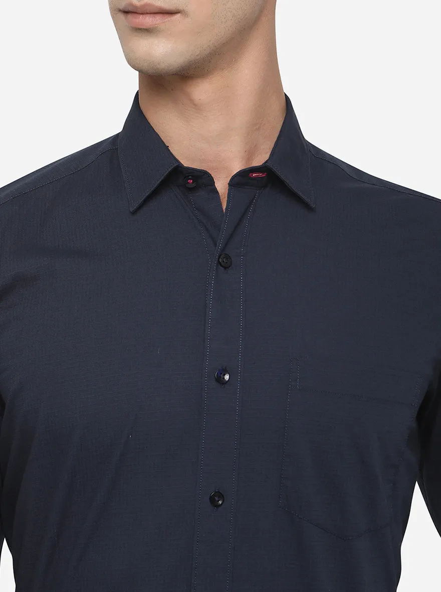 Navy Blue Solid Smart Fit Casual Shirt | Greenfibre