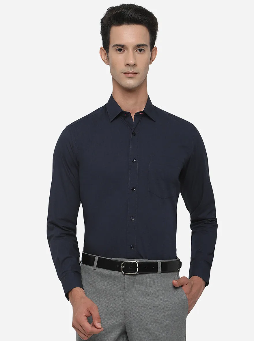 Navy Blue Solid Smart Fit Casual Shirt | Greenfibre