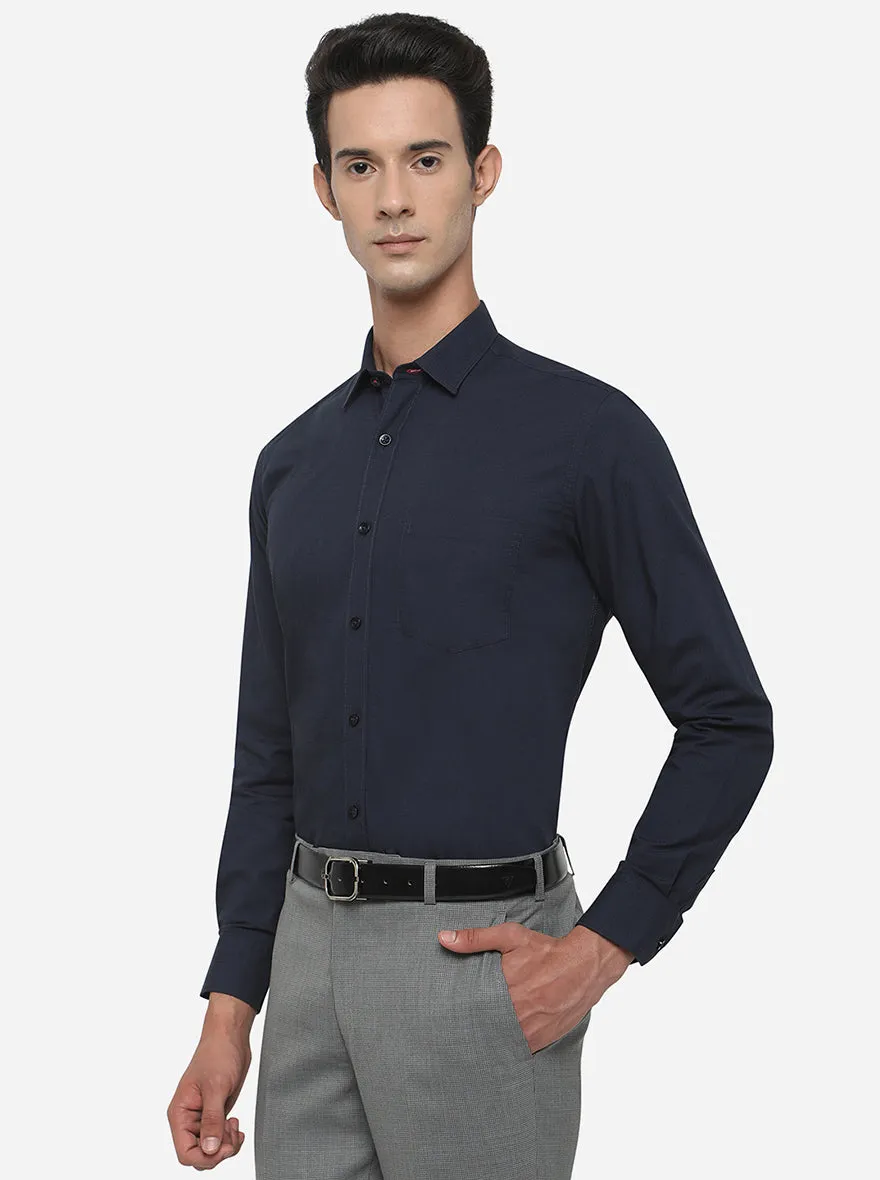 Navy Blue Solid Smart Fit Casual Shirt | Greenfibre