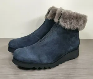 New Nordstrom Item! Italian Ron White "Deniz" Cashmere Suede Leather & Shearling Weatherproof Ankle Boots, Navy, Sz 37/7! Retails $495 