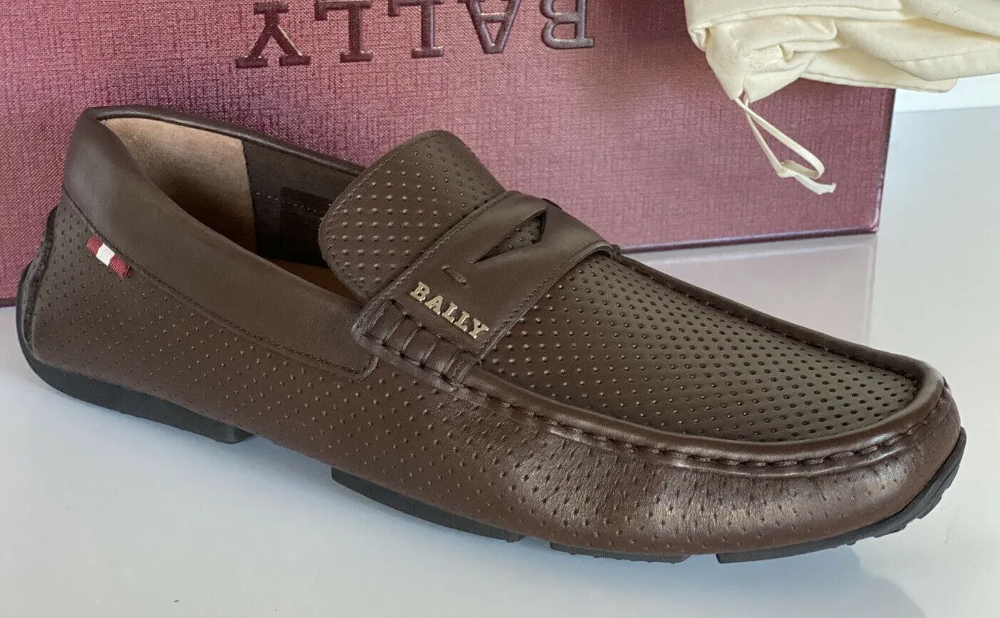 NIB Bally Mens Perforated Calf Leather Driver Loafers Shoes Coconut 8 US 6231354