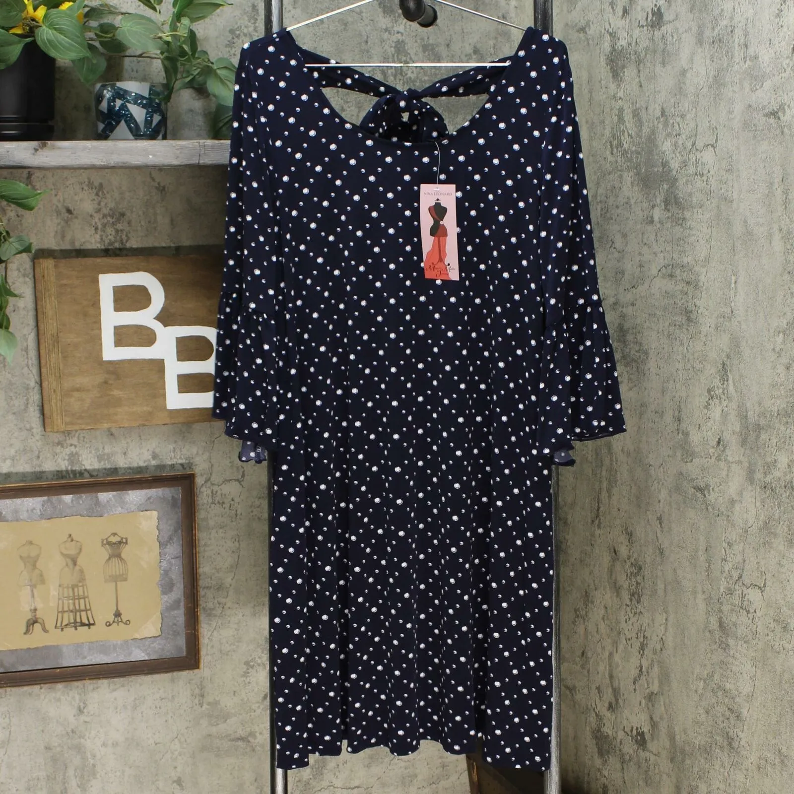 Nina Leonard Bell-Sleeve Printed Trapeze Dress