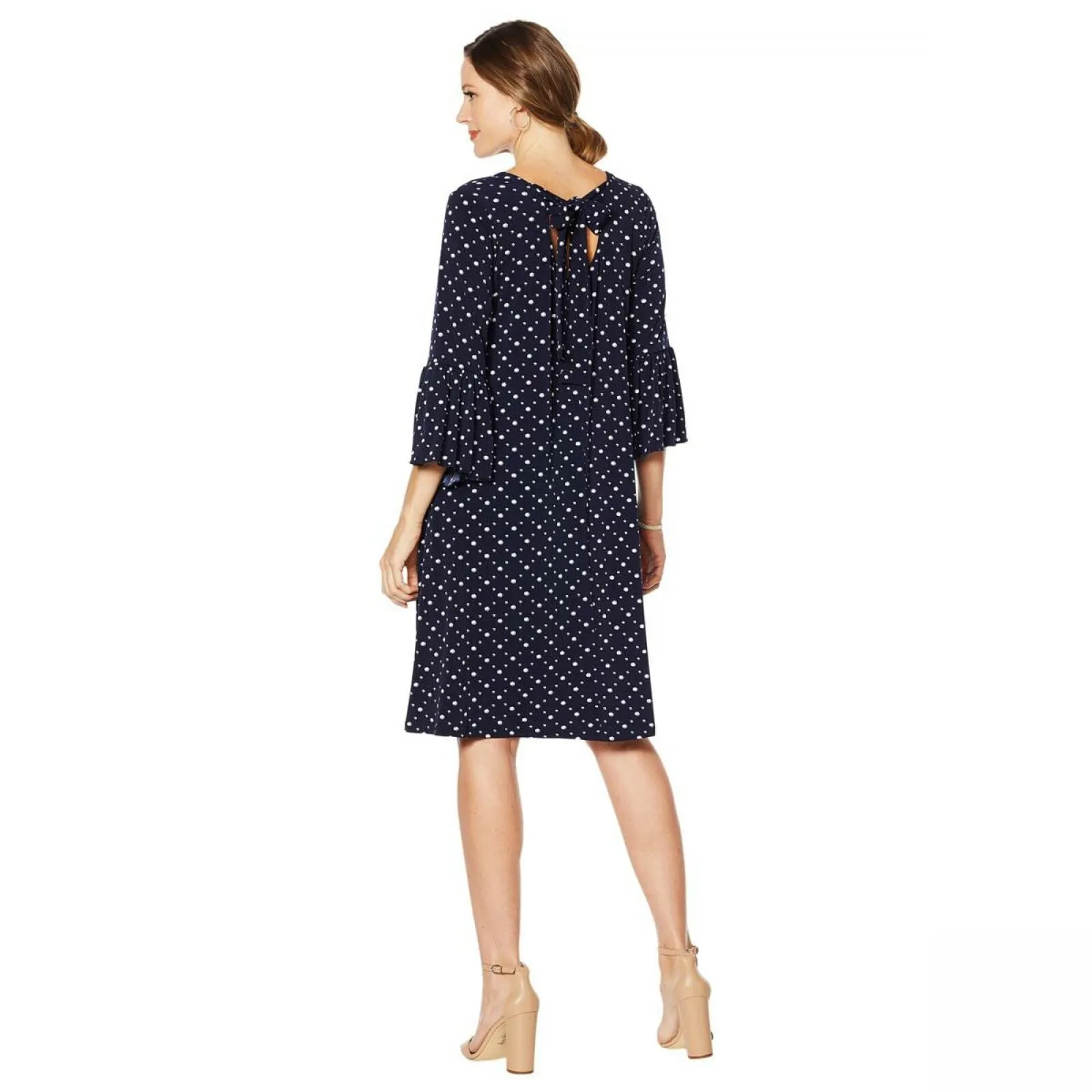 Nina Leonard Women's Plus Size Bell Sleeve Printed Trapeze Dress
