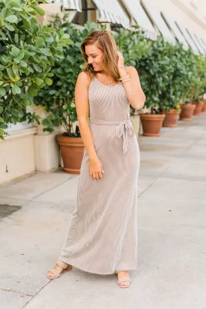 Ocean Tides Stripe Maxi Dress- Taupe & Ivory