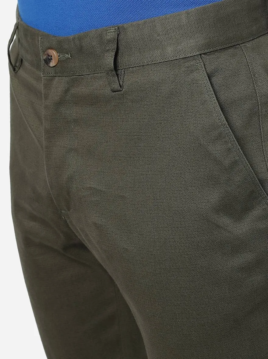 Olive Green Solid Super Slim Fit Casual Trouser | Greenfibre