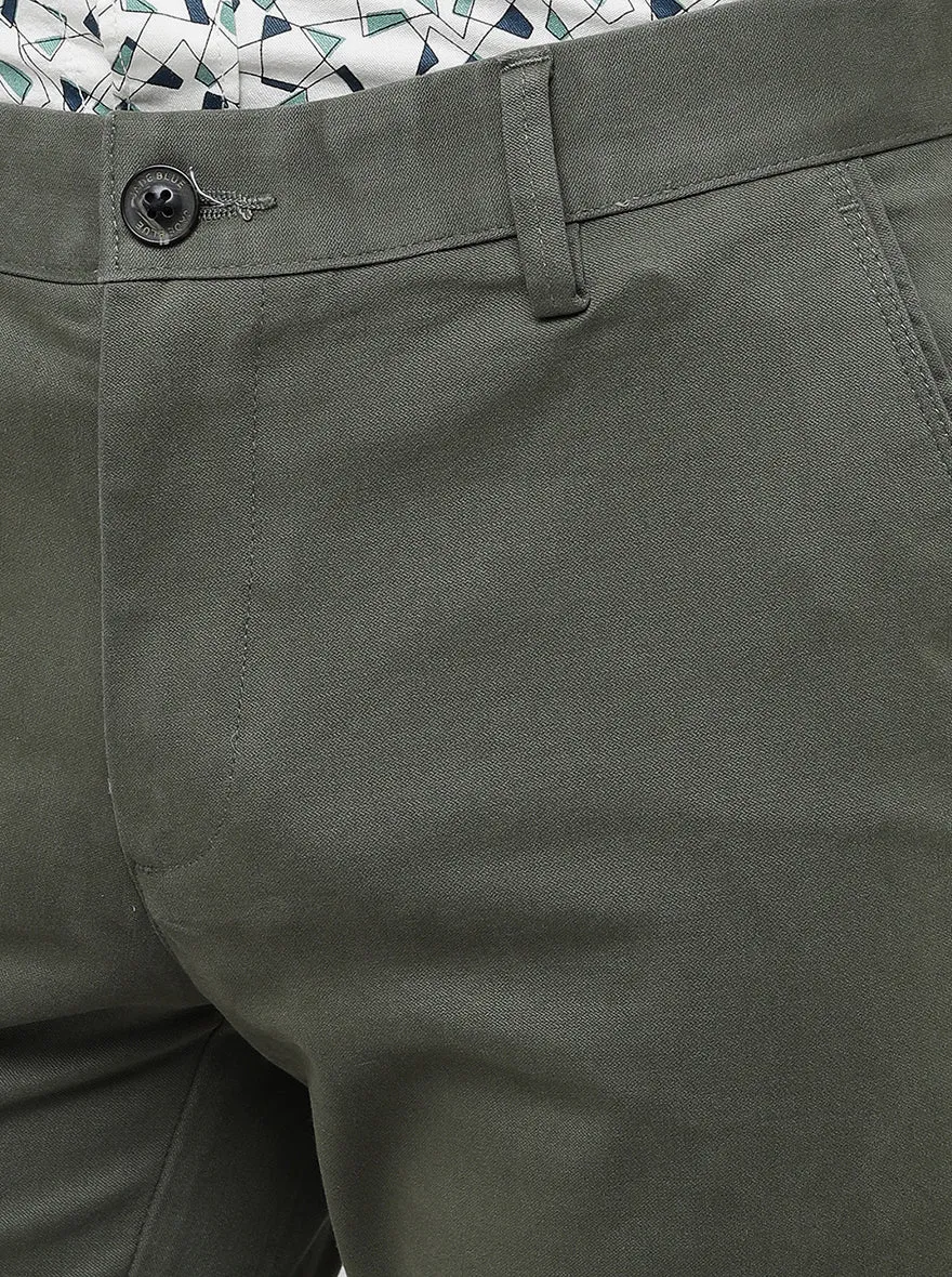 Olive Solid Uno Fit Casual Trouser | JadeBlue