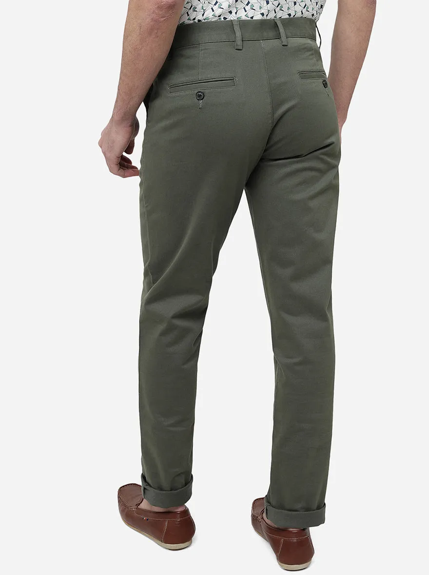 Olive Solid Uno Fit Casual Trouser | JadeBlue