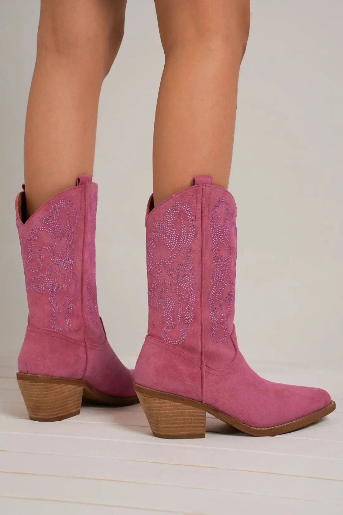 Pink Cowboy Boots with Rhinestone Detail