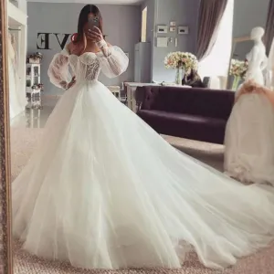 Princess Wedding Dresses Puff Long Sleeve Bride Dress Ball Gown