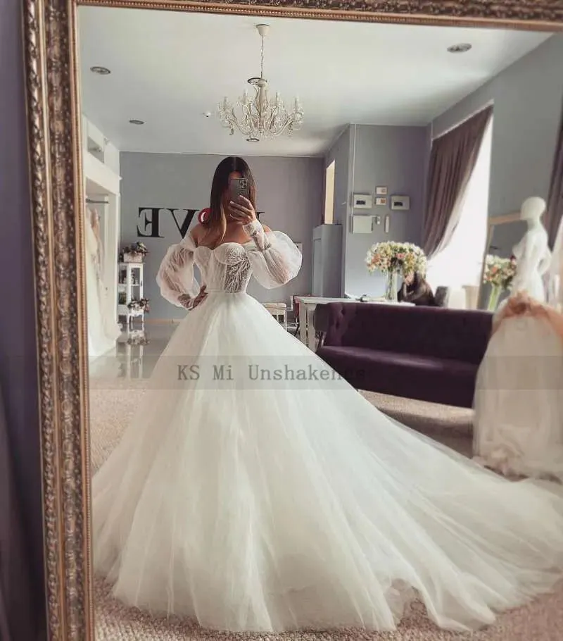 Princess Wedding Dresses Puff Long Sleeve Bride Dress Ball Gown