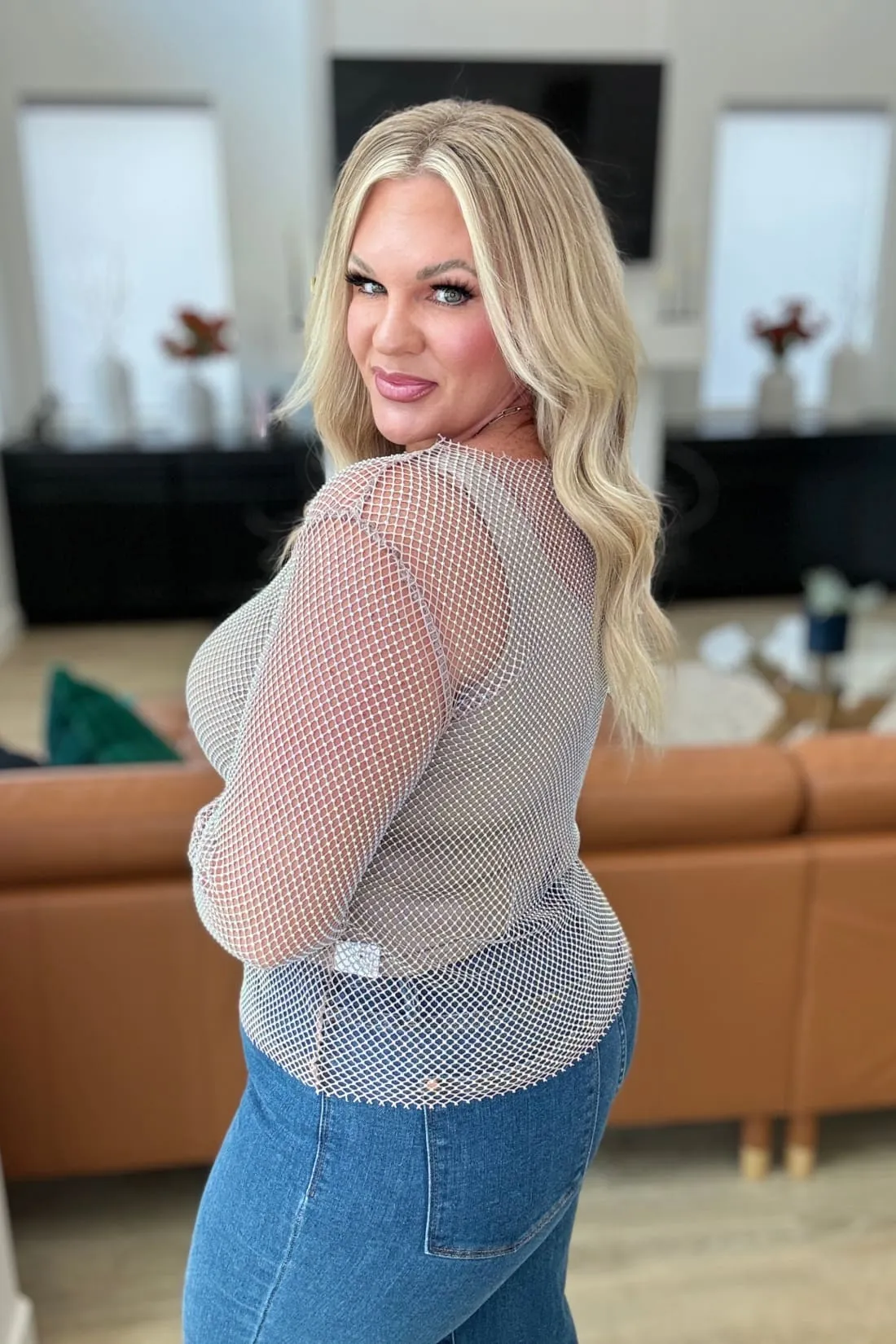 Rhinestone Mesh Top