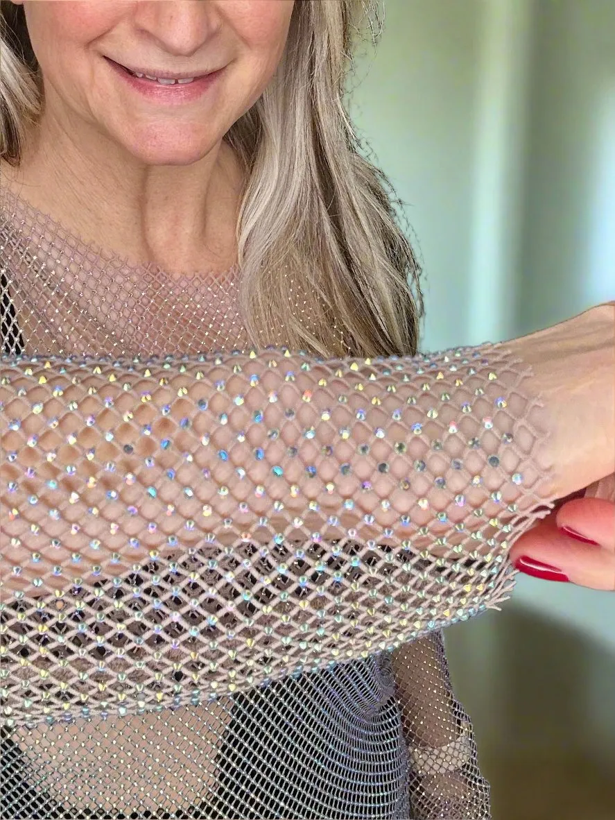 Rhinestone Mesh Top