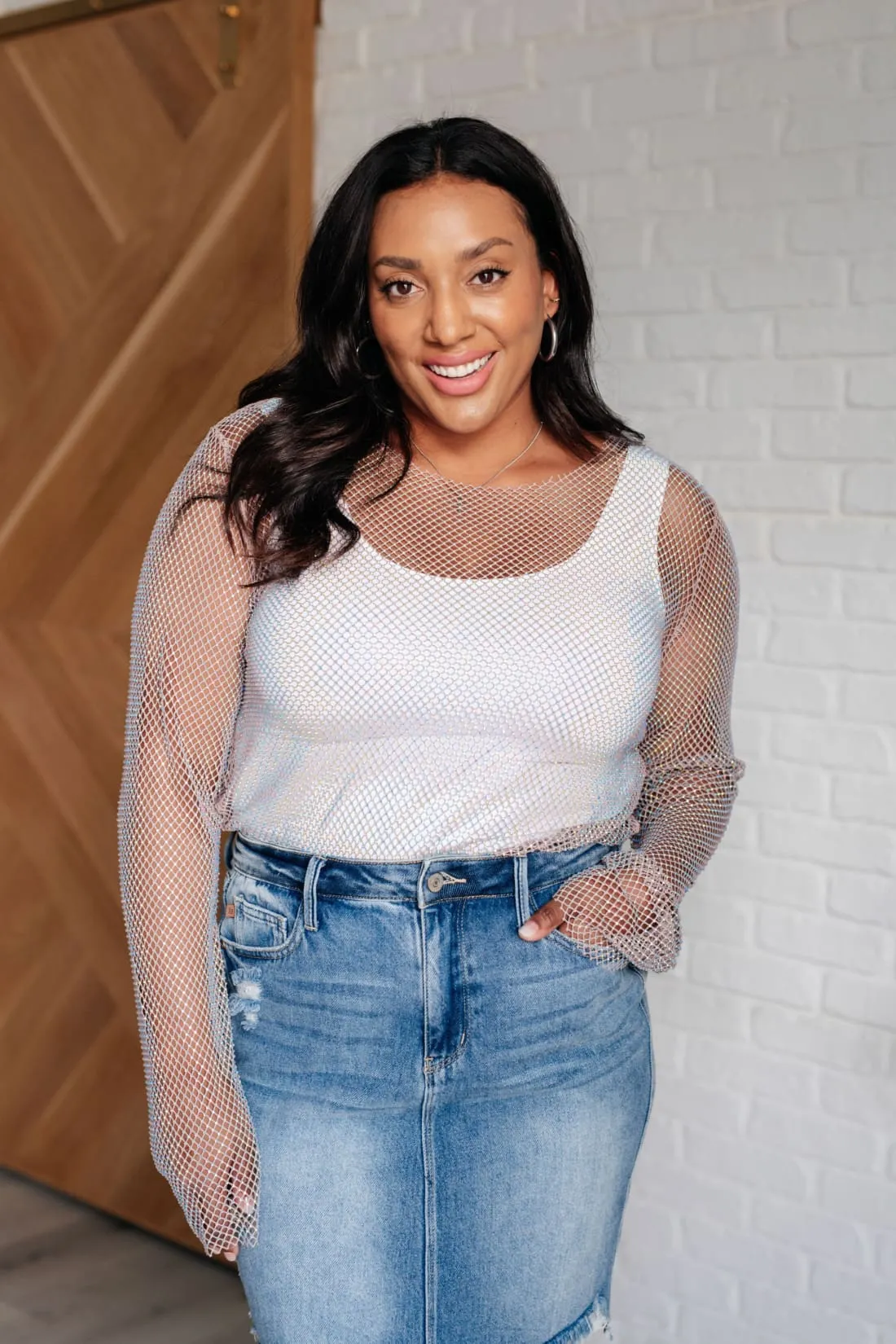 Rhinestone Mesh Top