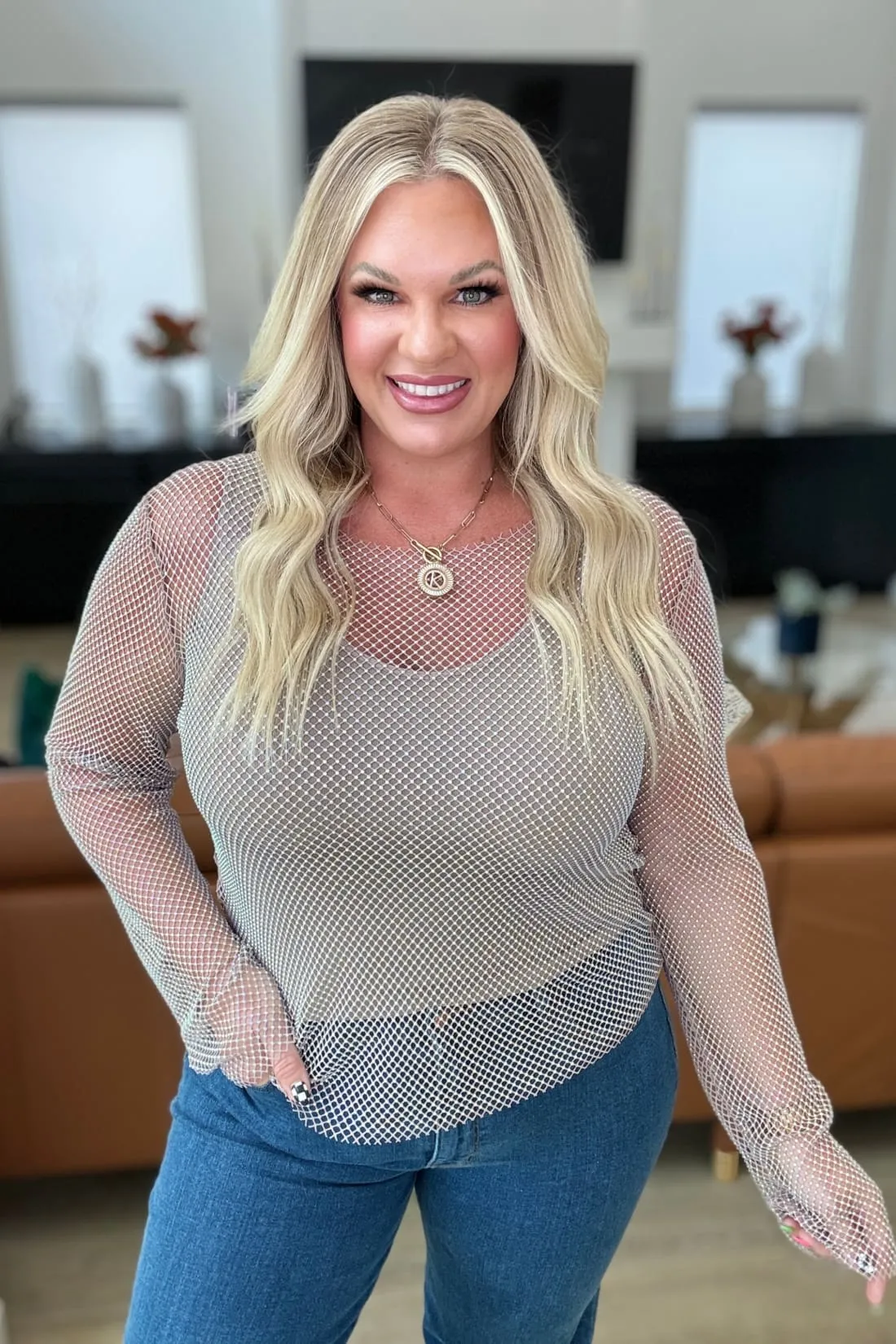 Rhinestone Mesh Top