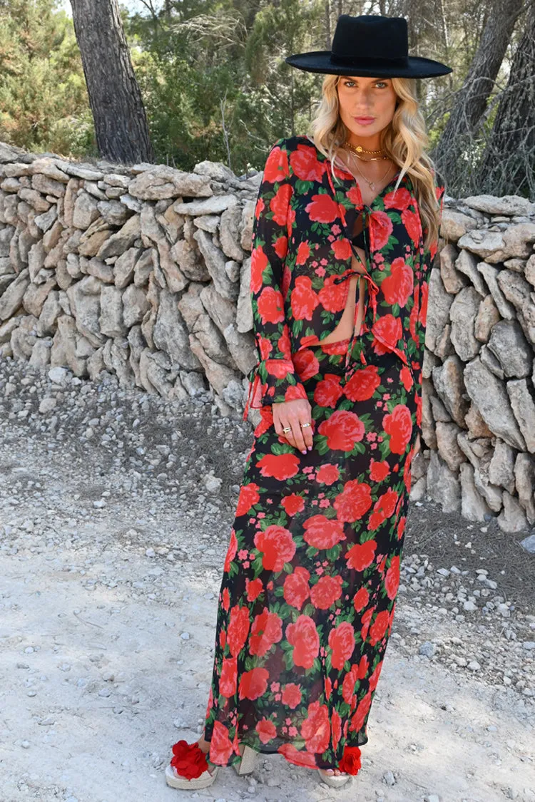Rose Chiffon Tie Front Blouse