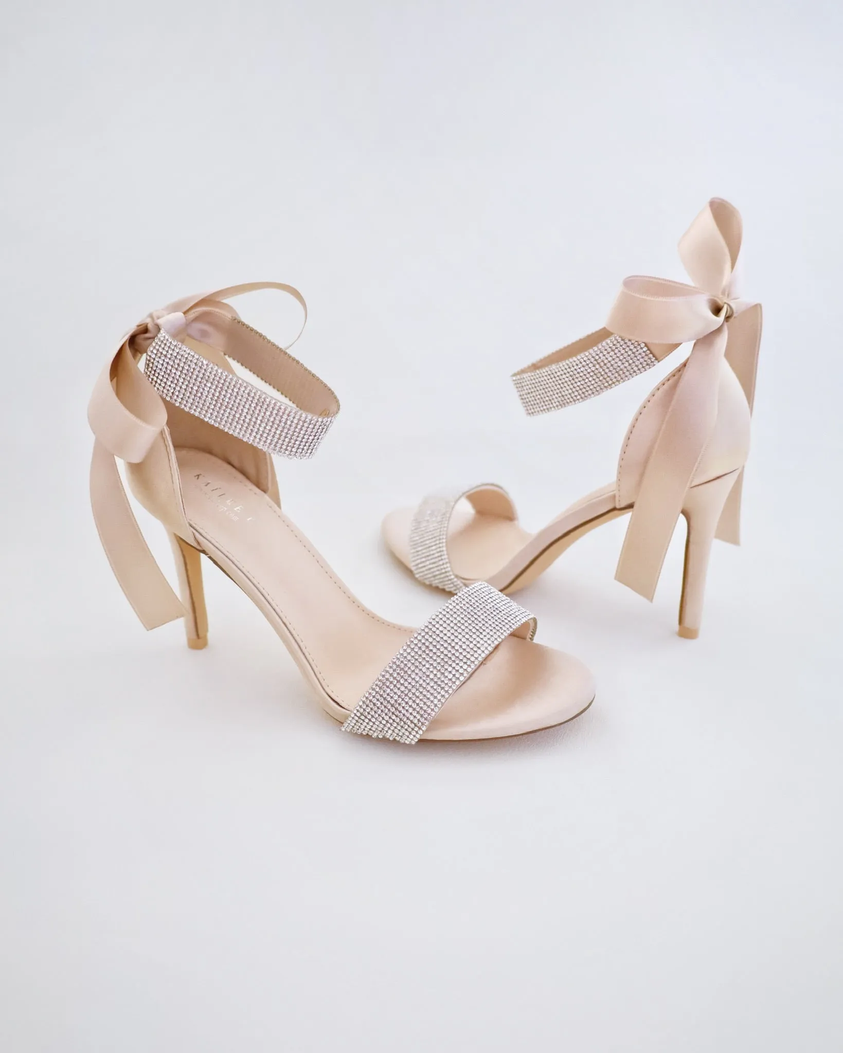Satin High Heel Evening Sandals with Rhinestones Strap