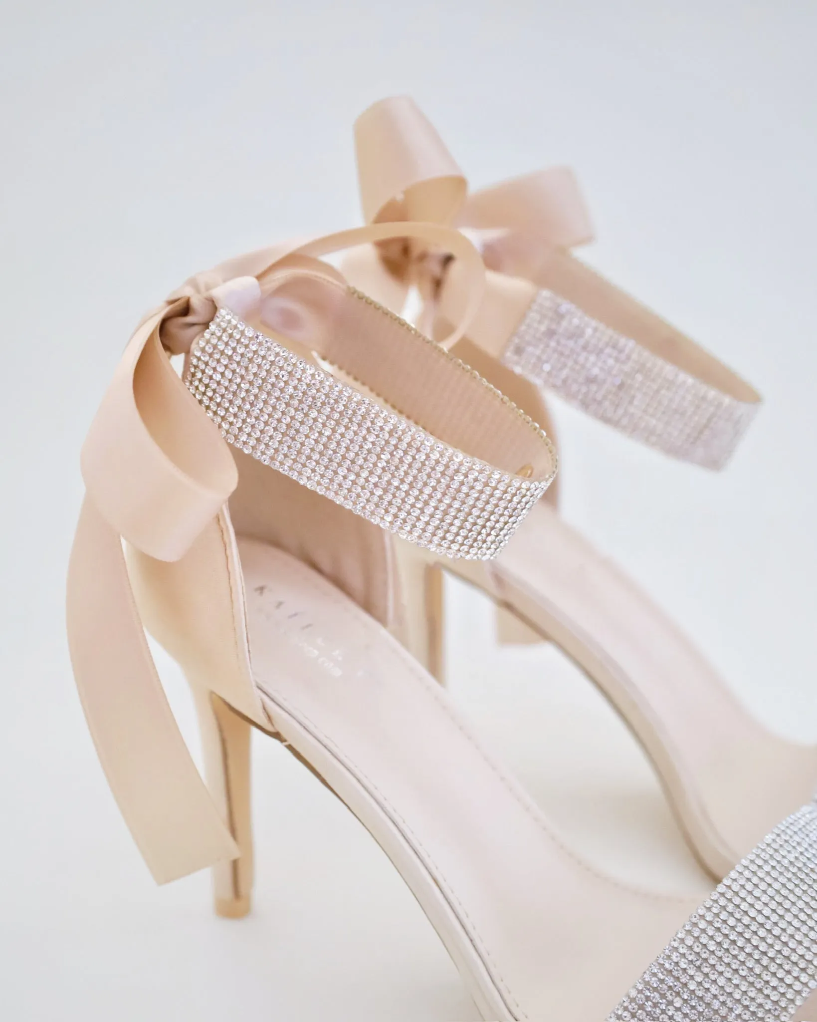 Satin High Heel Evening Sandals with Rhinestones Strap