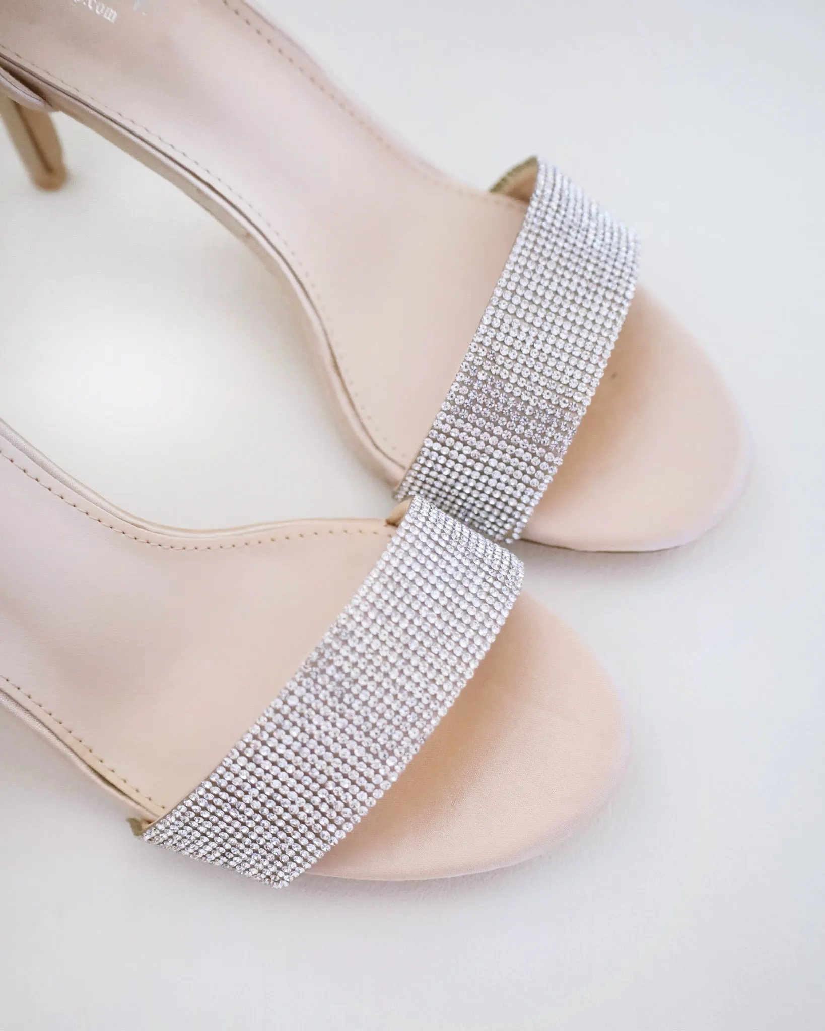 Satin High Heel Evening Sandals with Rhinestones Strap