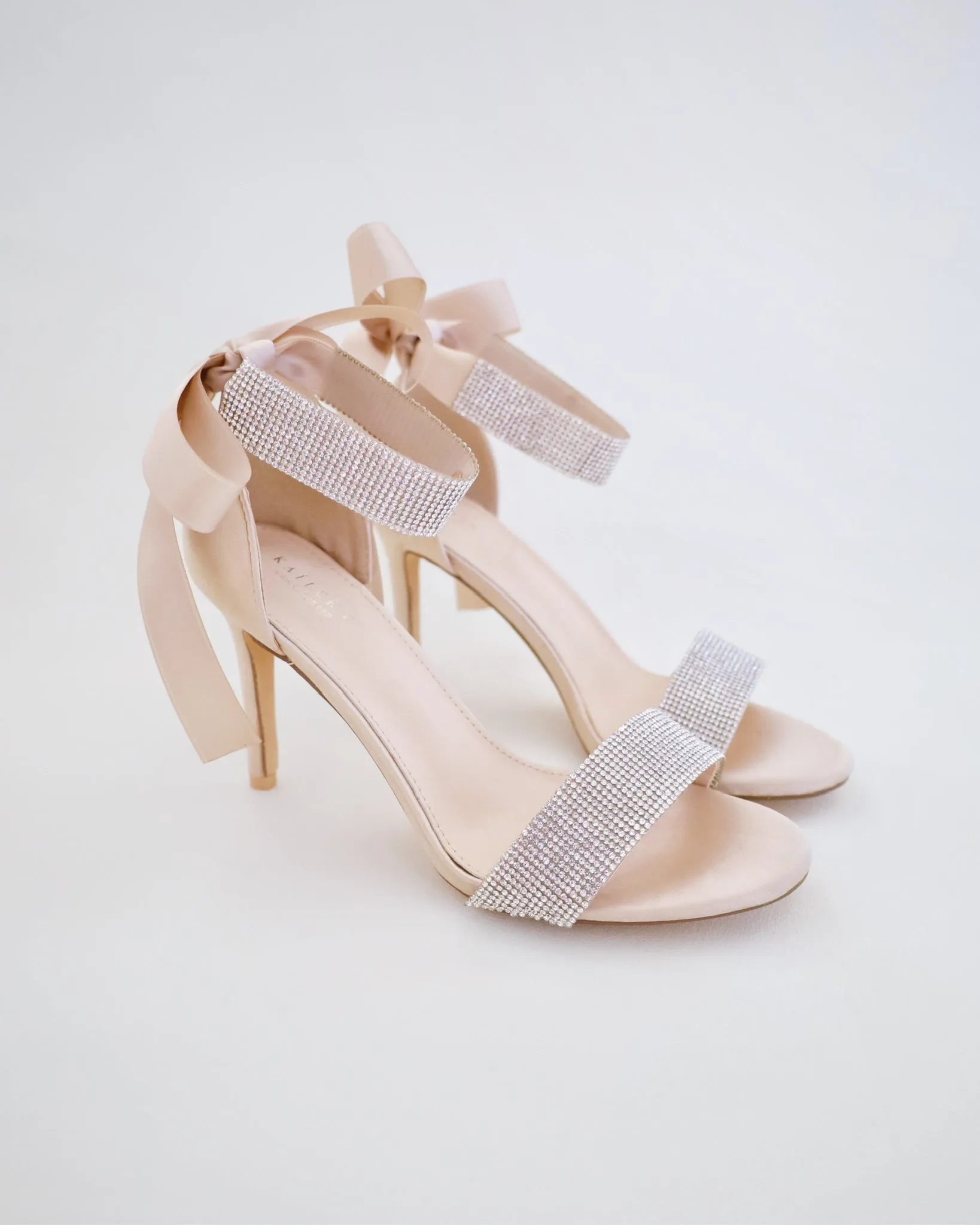 Satin High Heel Evening Sandals with Rhinestones Strap