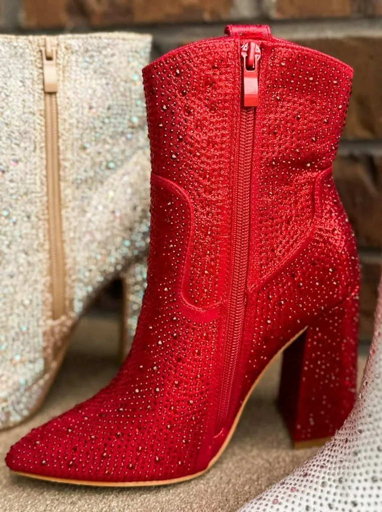 Seeing Red Rhinestone Booties