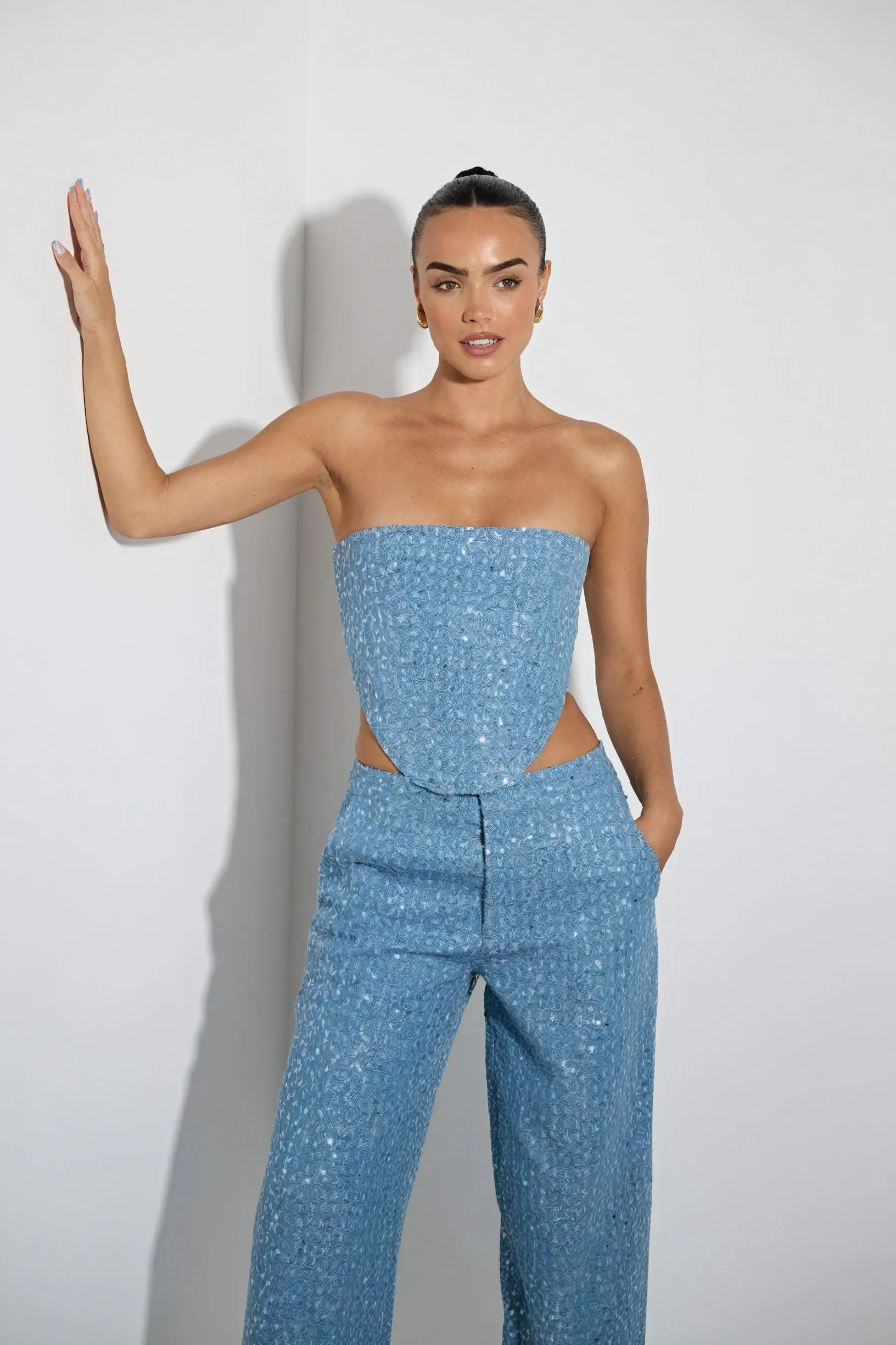 Sequin Embellished Bandeau & Wide-Leg Trouser Set