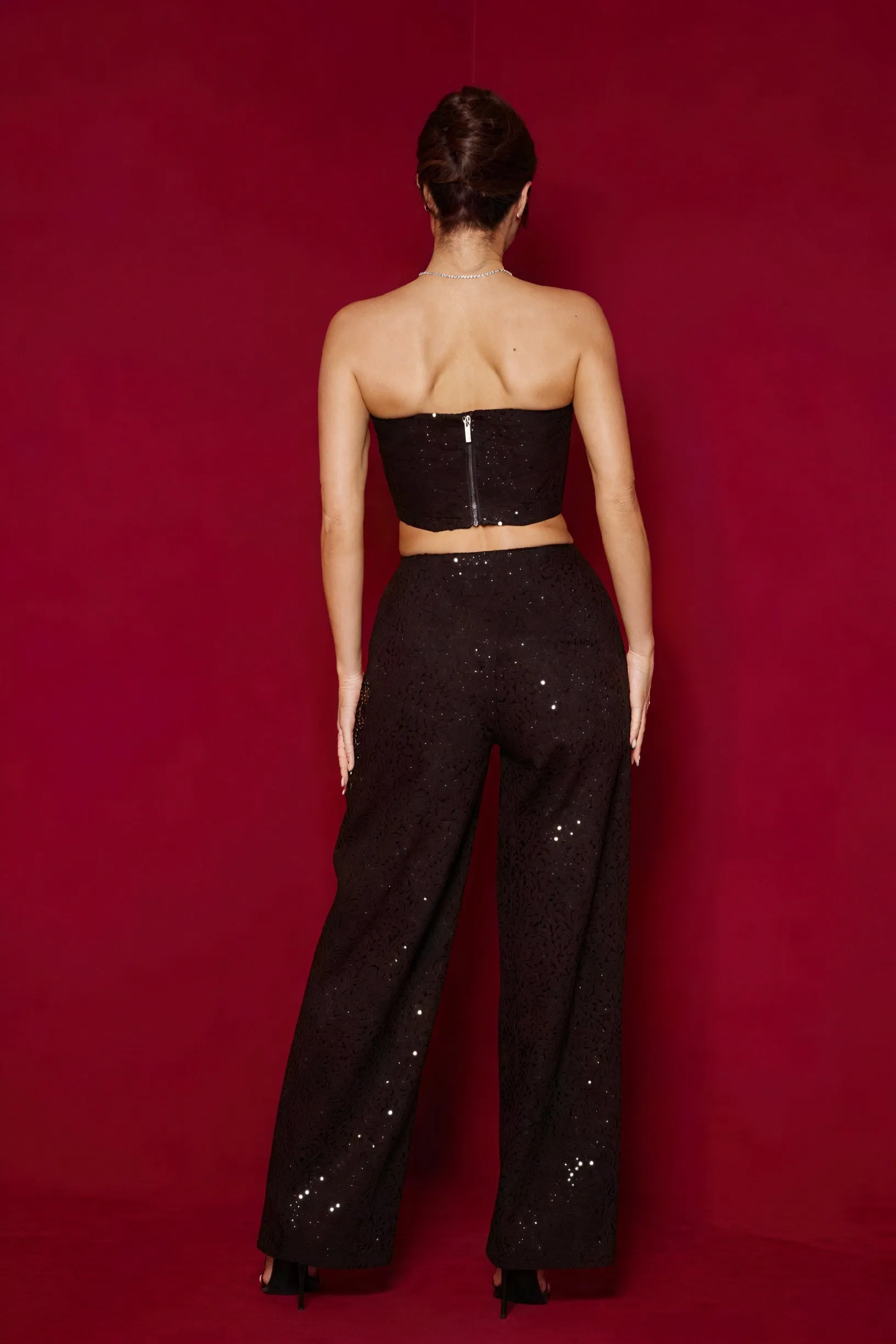 Sequin Embellished Bandeau & Wide-Leg Trouser Set