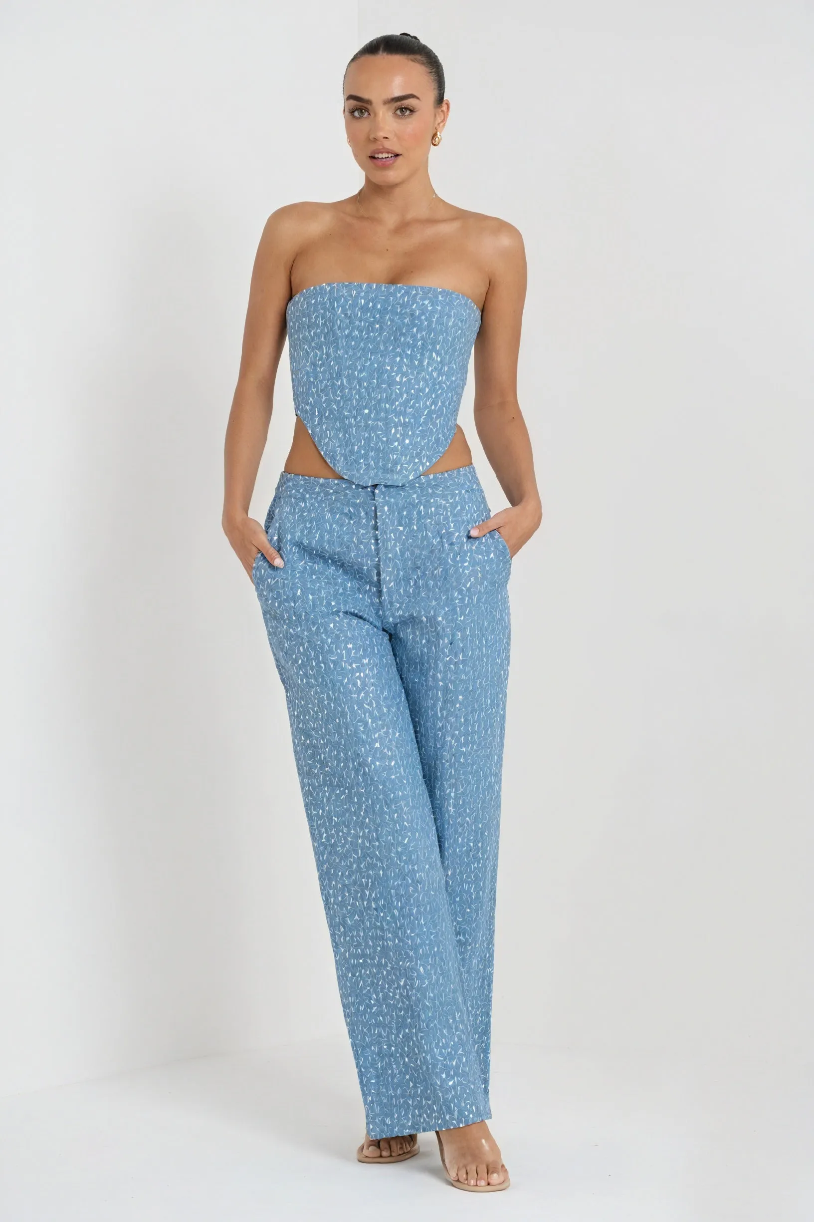Sequin Embellished Bandeau & Wide-Leg Trouser Set