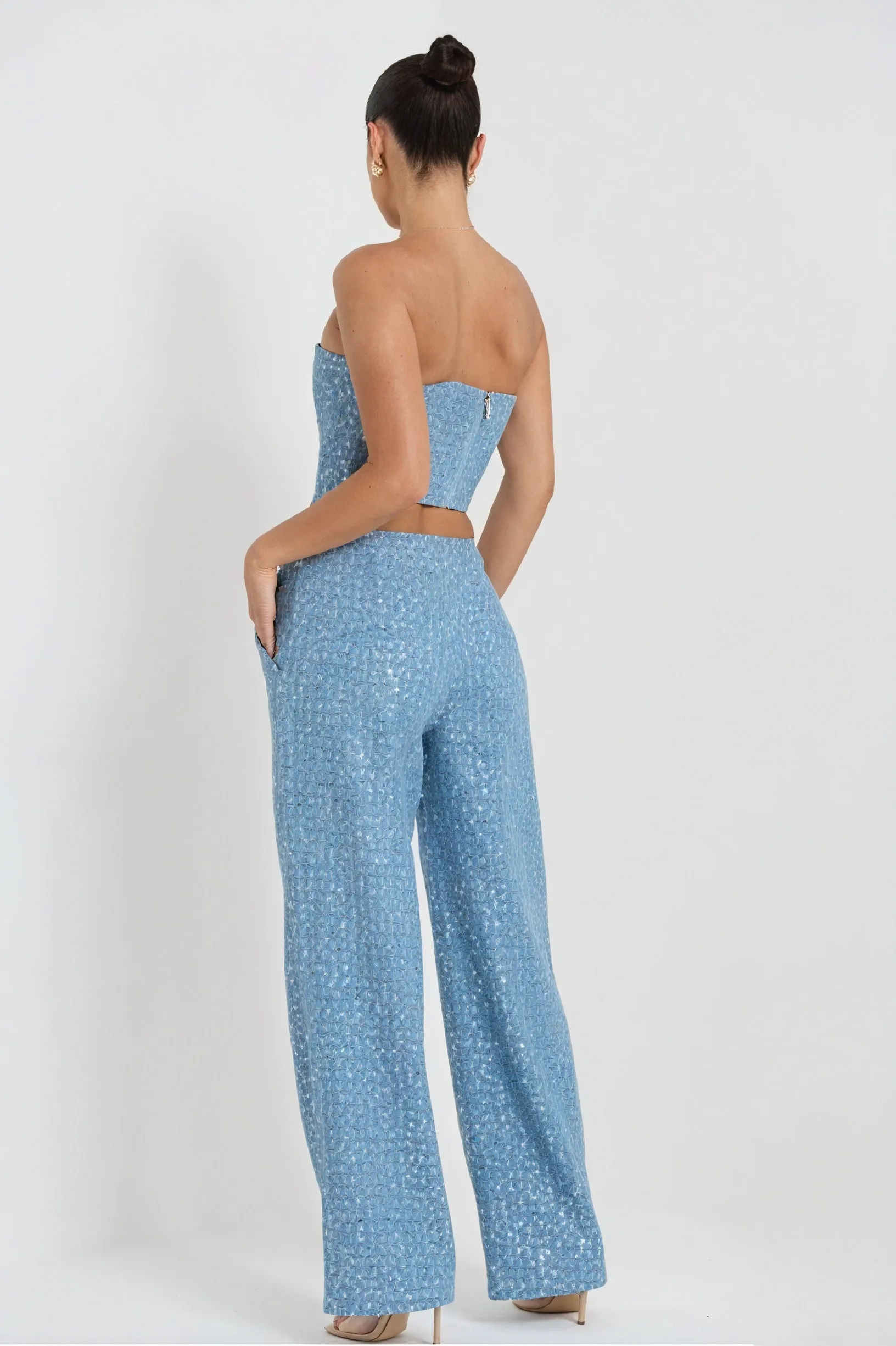 Sequin Embellished Bandeau & Wide-Leg Trouser Set