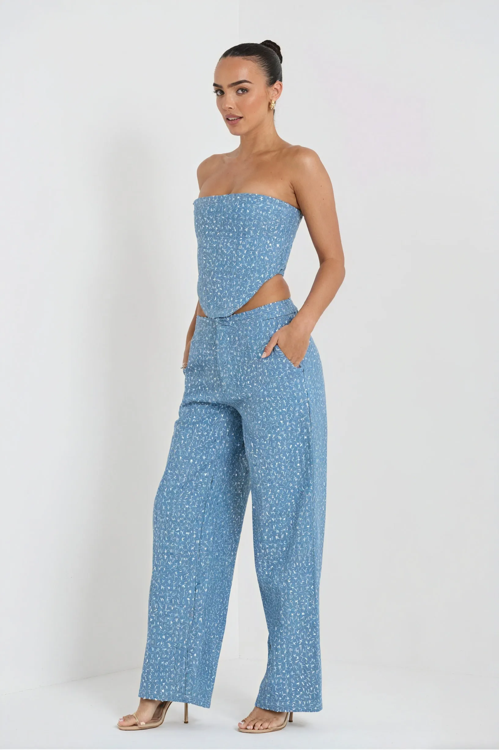 Sequin Embellished Bandeau & Wide-Leg Trouser Set