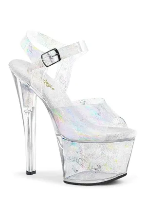 SKY-308N Exotic Platform Sandal | Silver Faux Leather