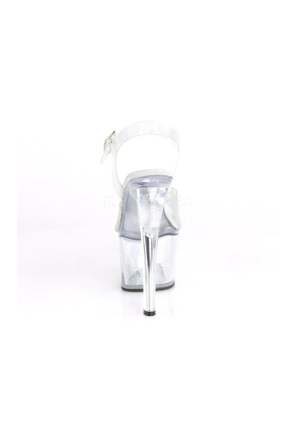 SKY-308N Exotic Platform Sandal | Silver Faux Leather