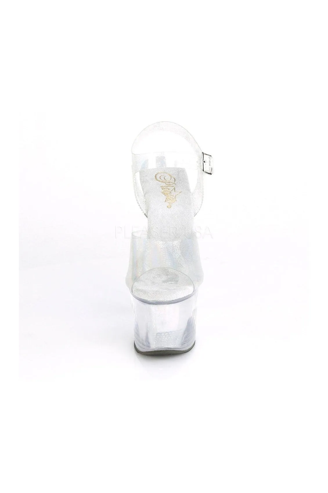 SKY-308N Exotic Platform Sandal | Silver Faux Leather
