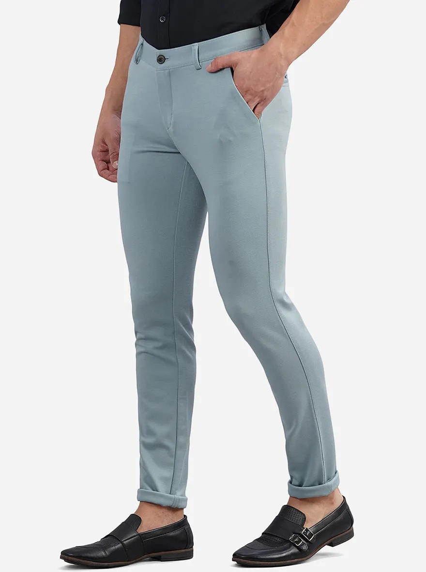Sky Blue Solid Venice Fit Casual Trouser | JadeBlue