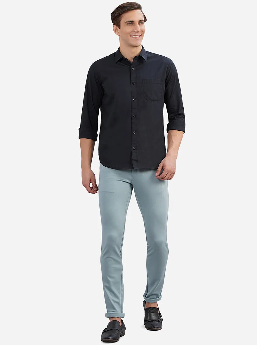 Sky Blue Solid Venice Fit Casual Trouser | JadeBlue