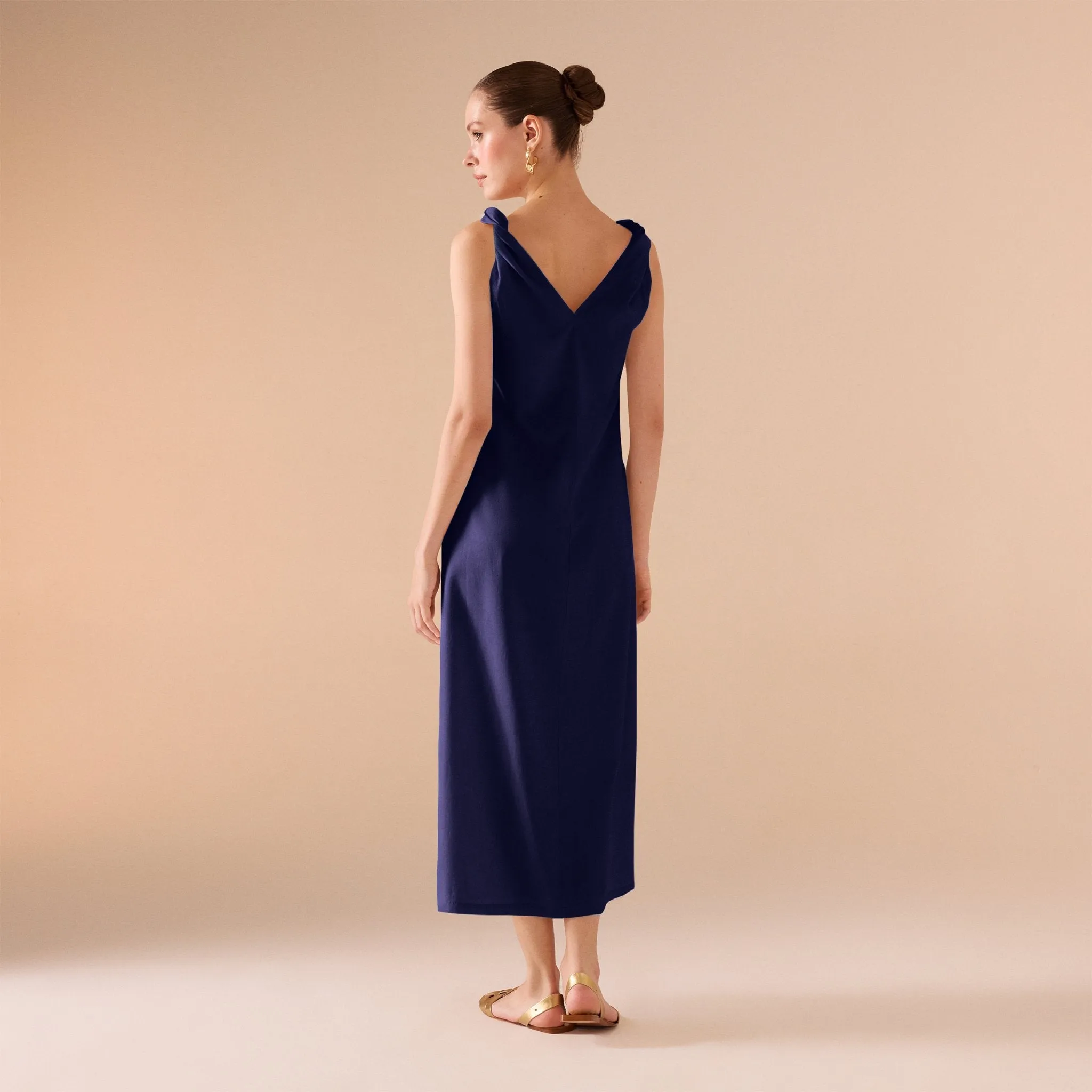 Sleeveless Loose Midi Dress in Linen Cotton Blend