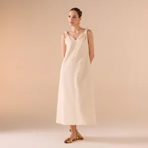Sleeveless Loose Midi Dress in Linen Cotton Blend