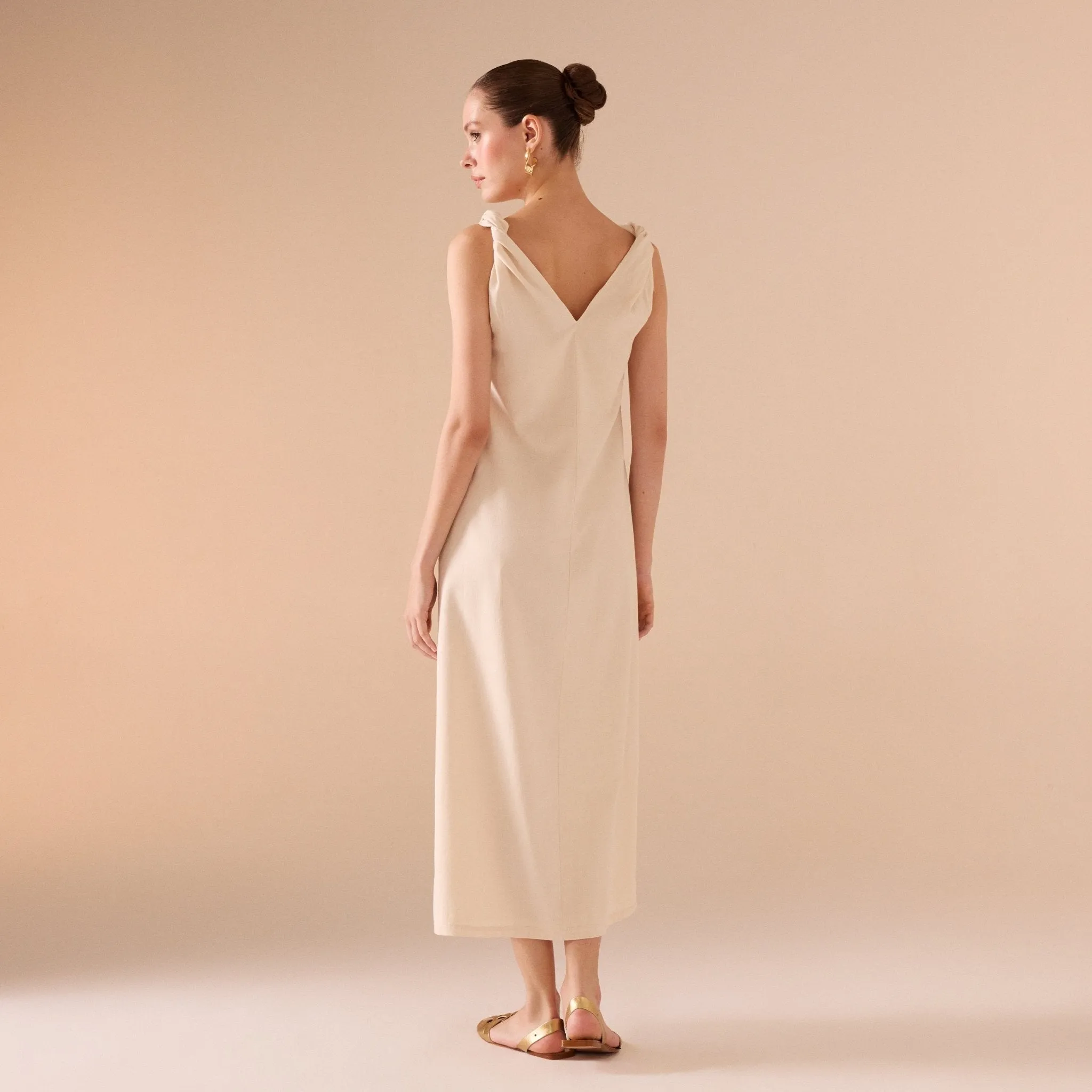 Sleeveless Loose Midi Dress in Linen Cotton Blend