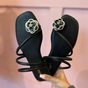 Sloane Camelia Flower Toe Strap Sandals
