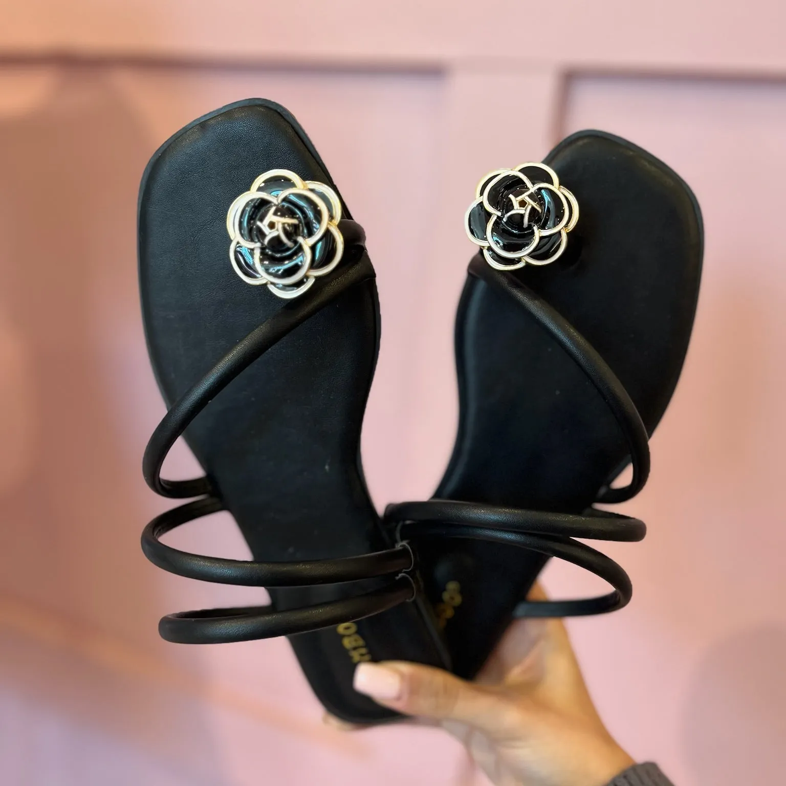 Sloane Camelia Flower Toe Strap Sandals