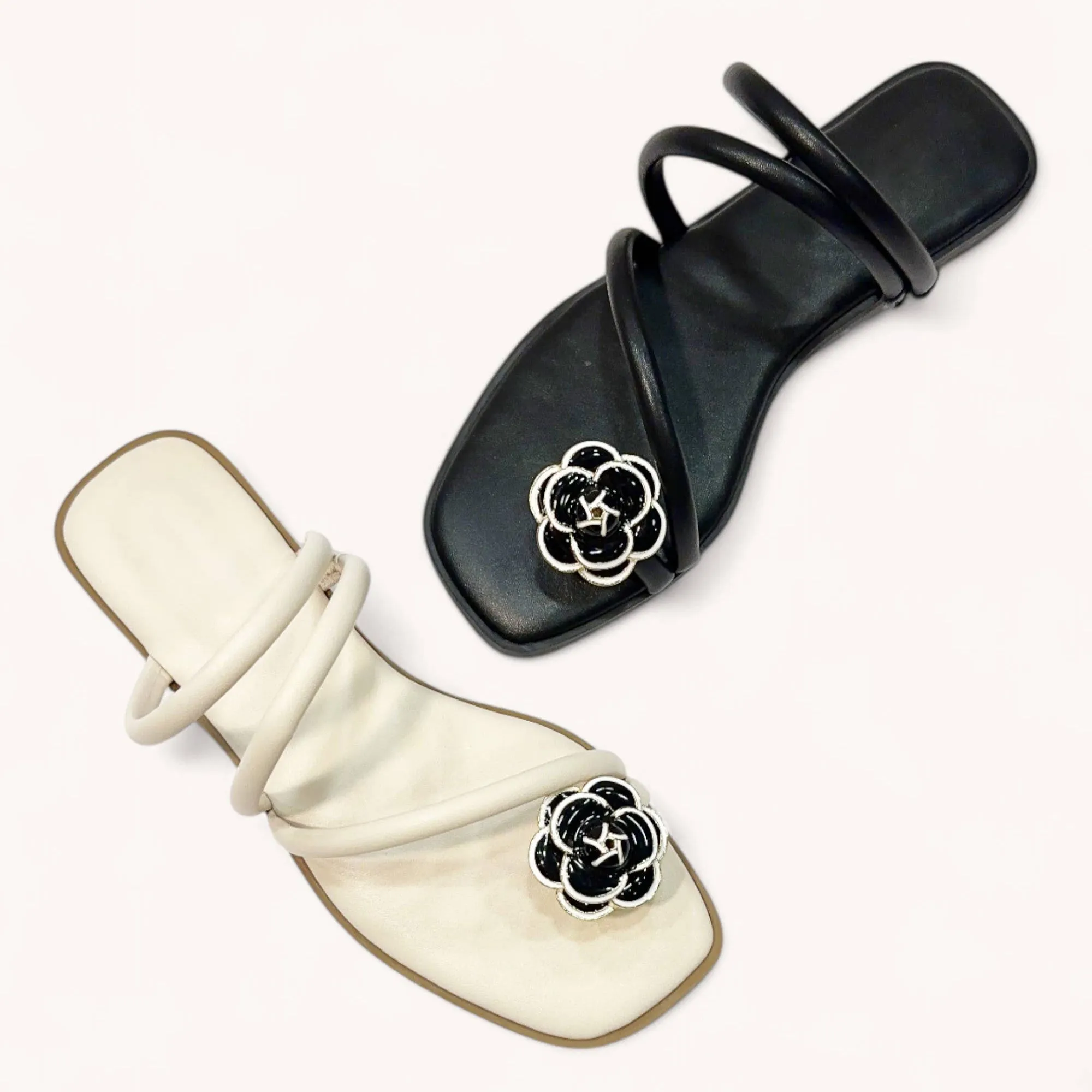 Sloane Camelia Flower Toe Strap Sandals